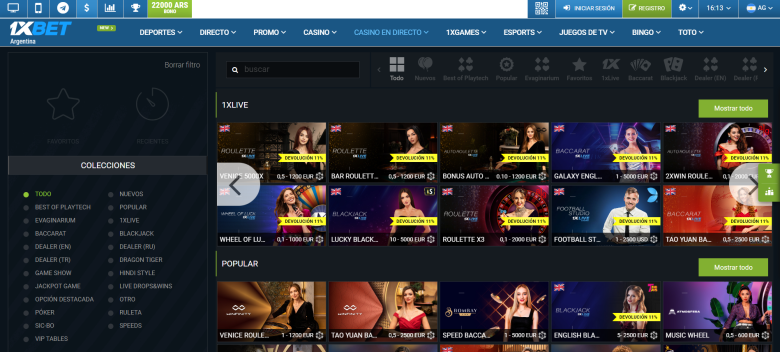 1xbet live casino