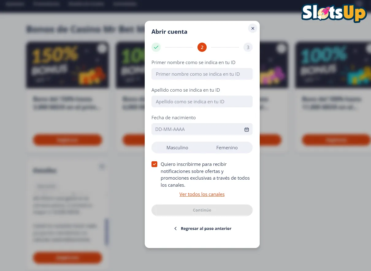 Mr.Bet Casino Online Registro Paso 2