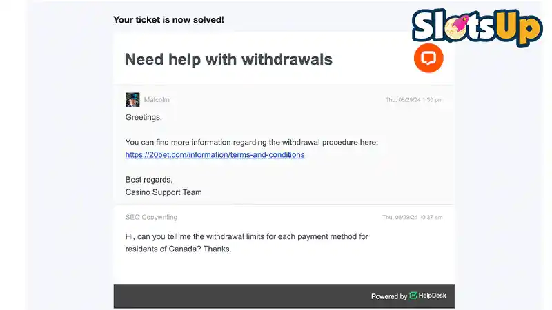 Atención al cliente de 20Bet