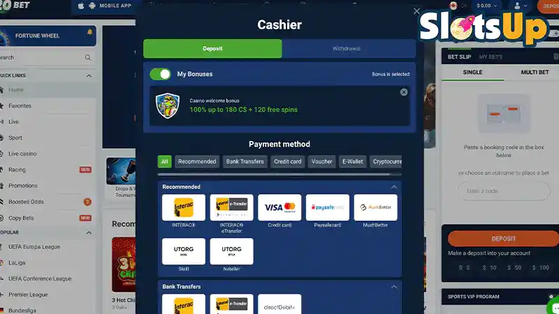 Depósitos en 20Bet